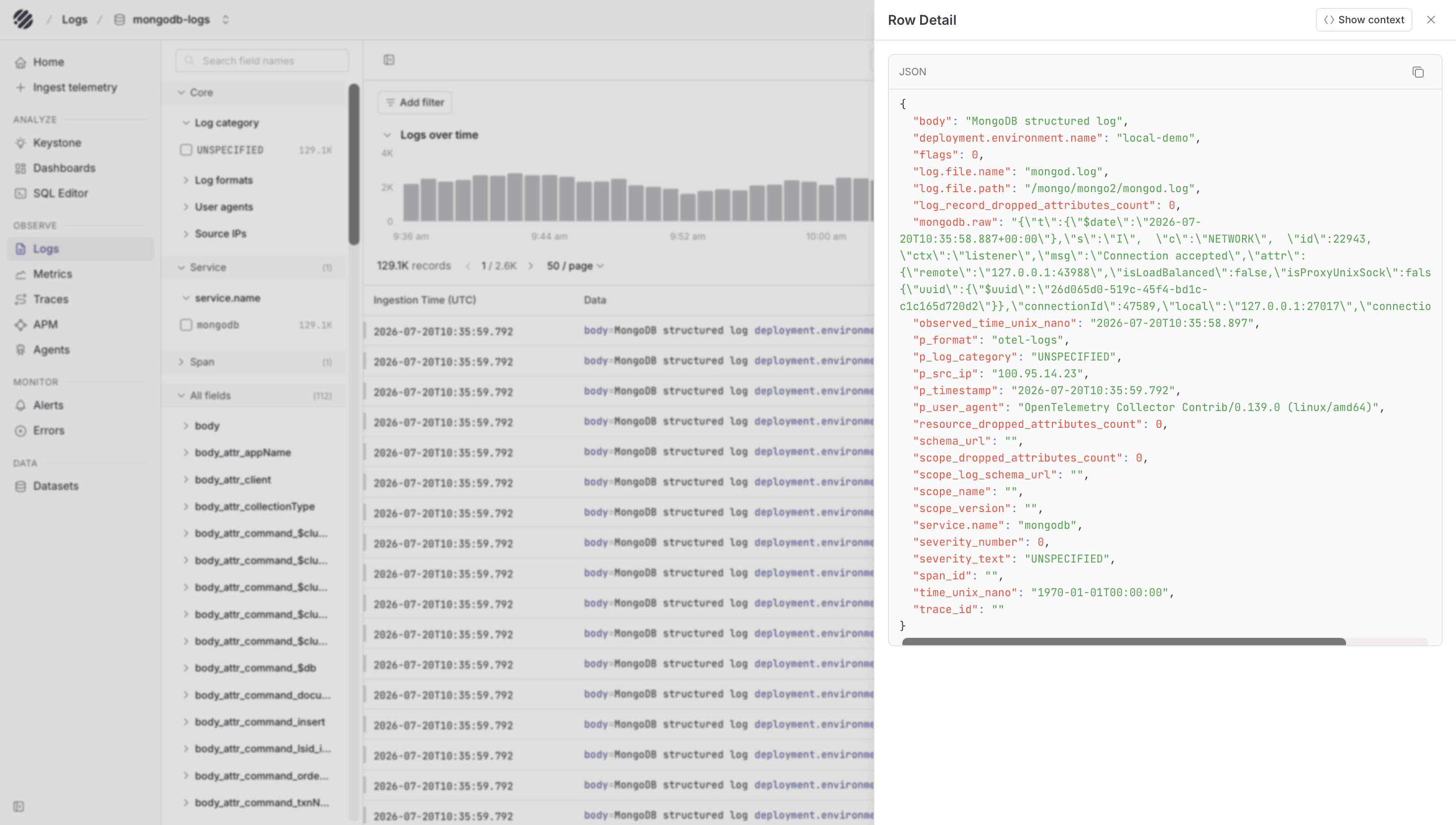 MongoDB logs in Parseable
