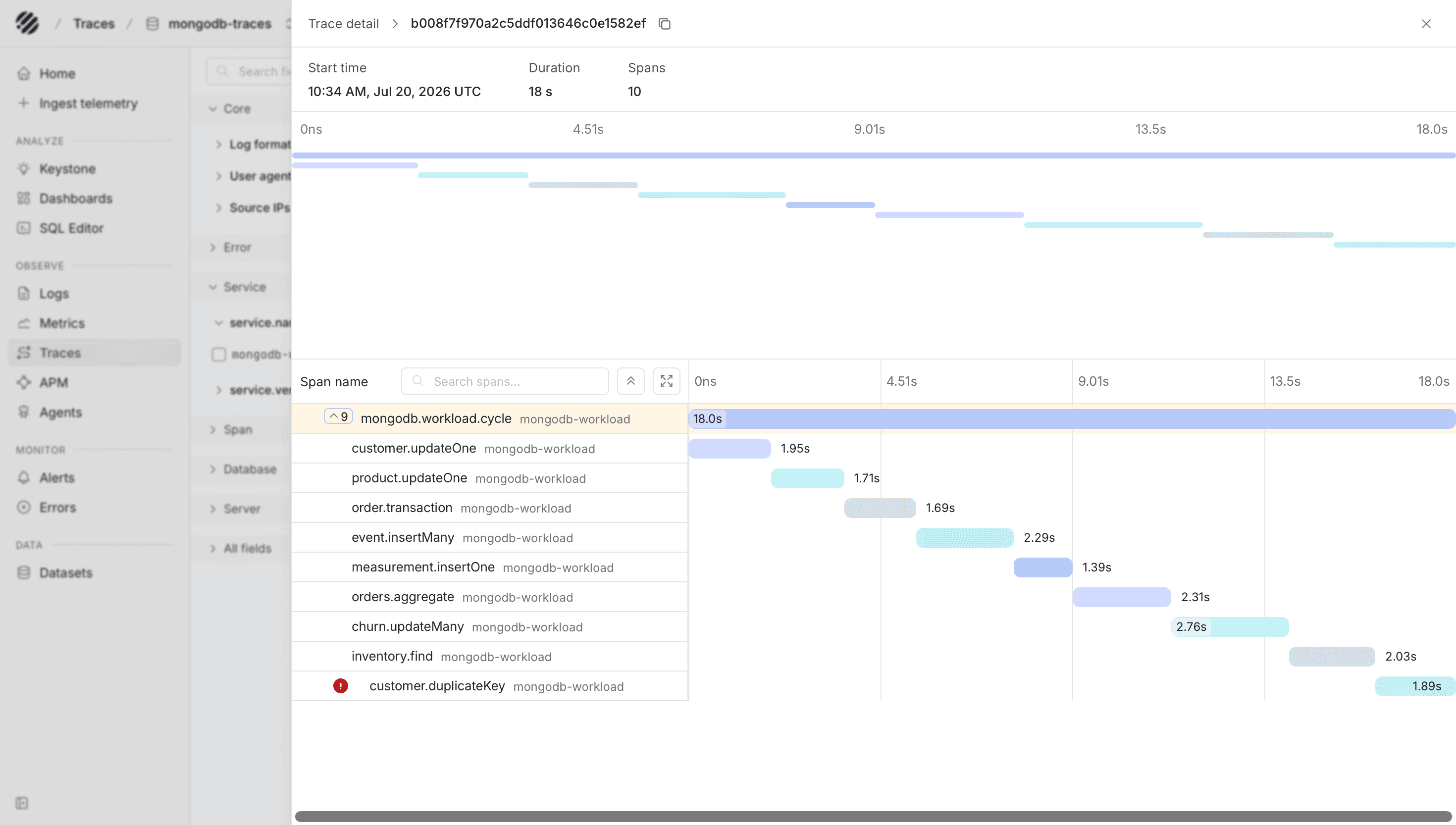 MongoDB traces in Parseable