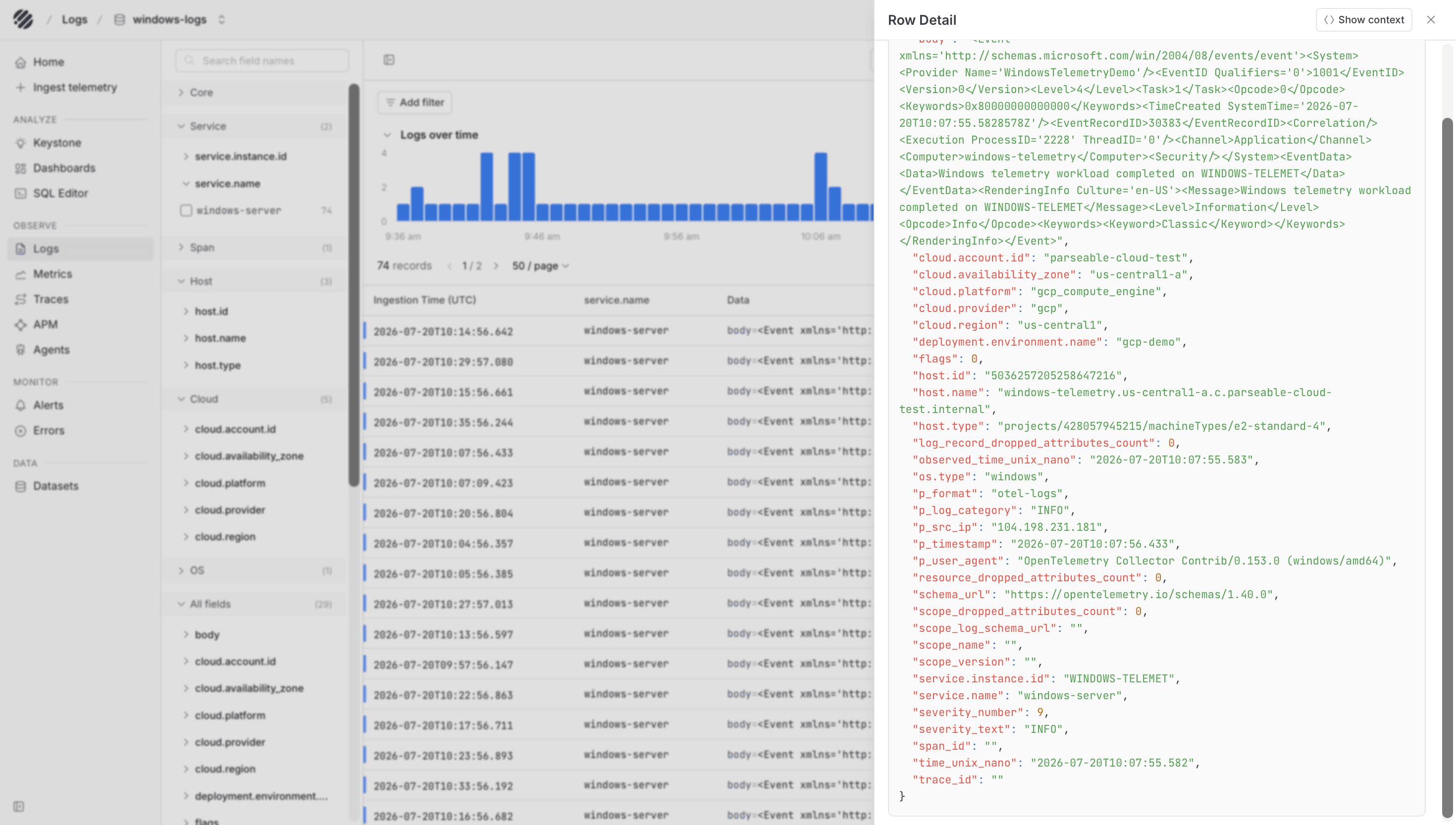 Windows Server logs in Parseable