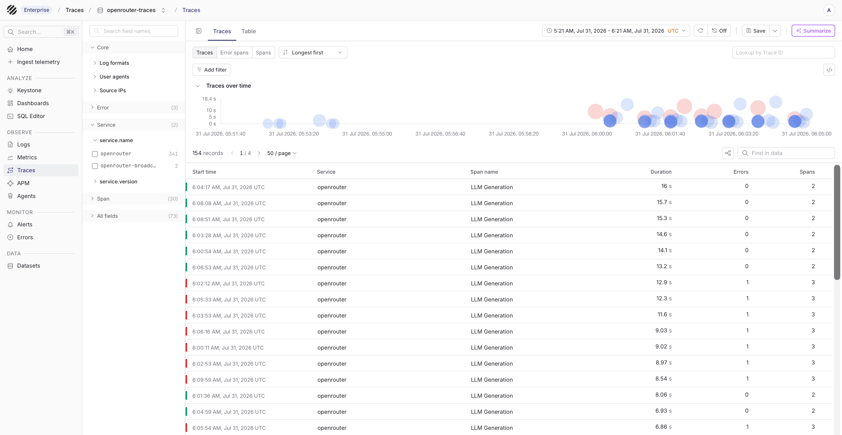 OpenRouter traces in Parseable