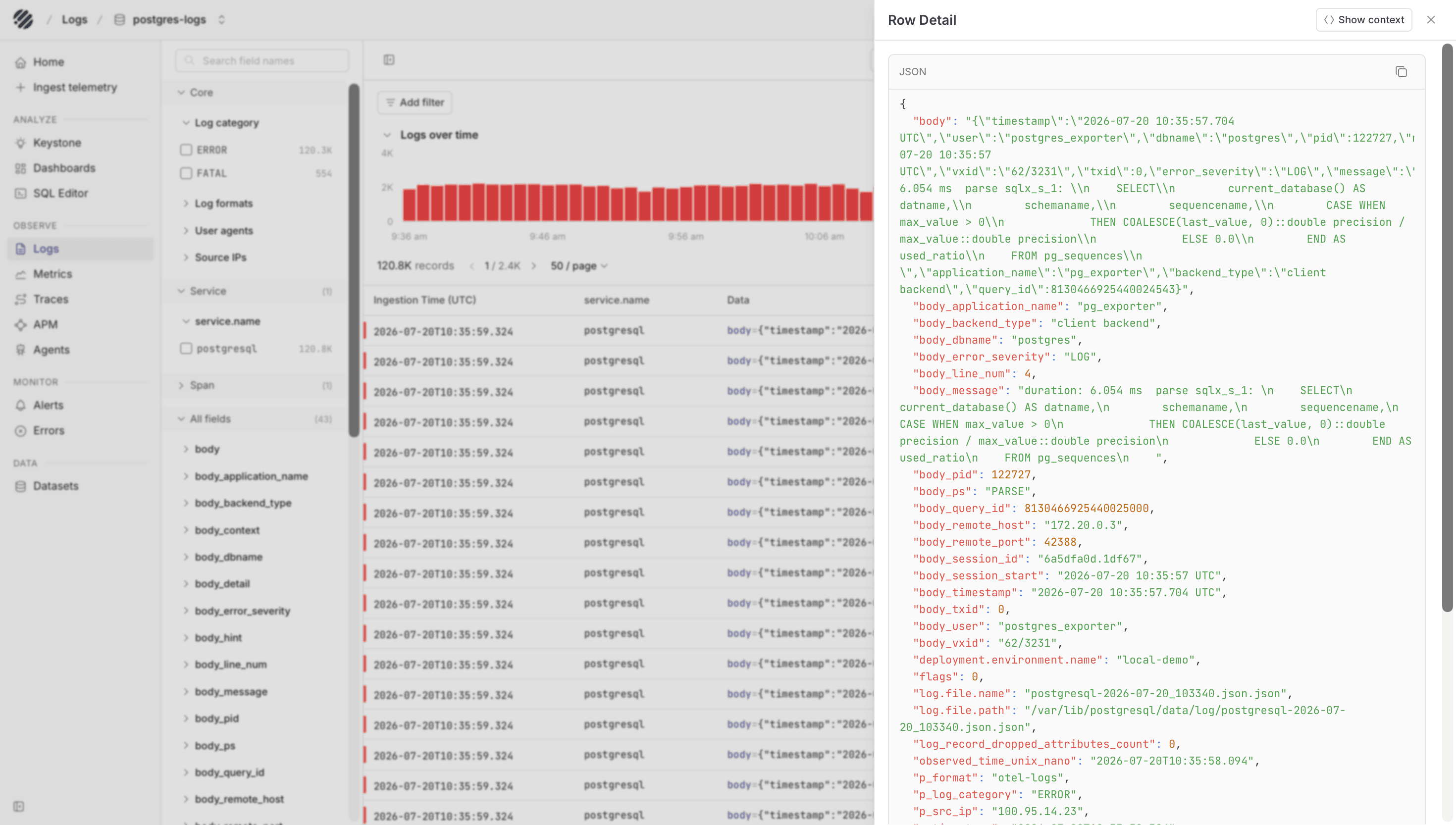 PostgreSQL logs in Parseable