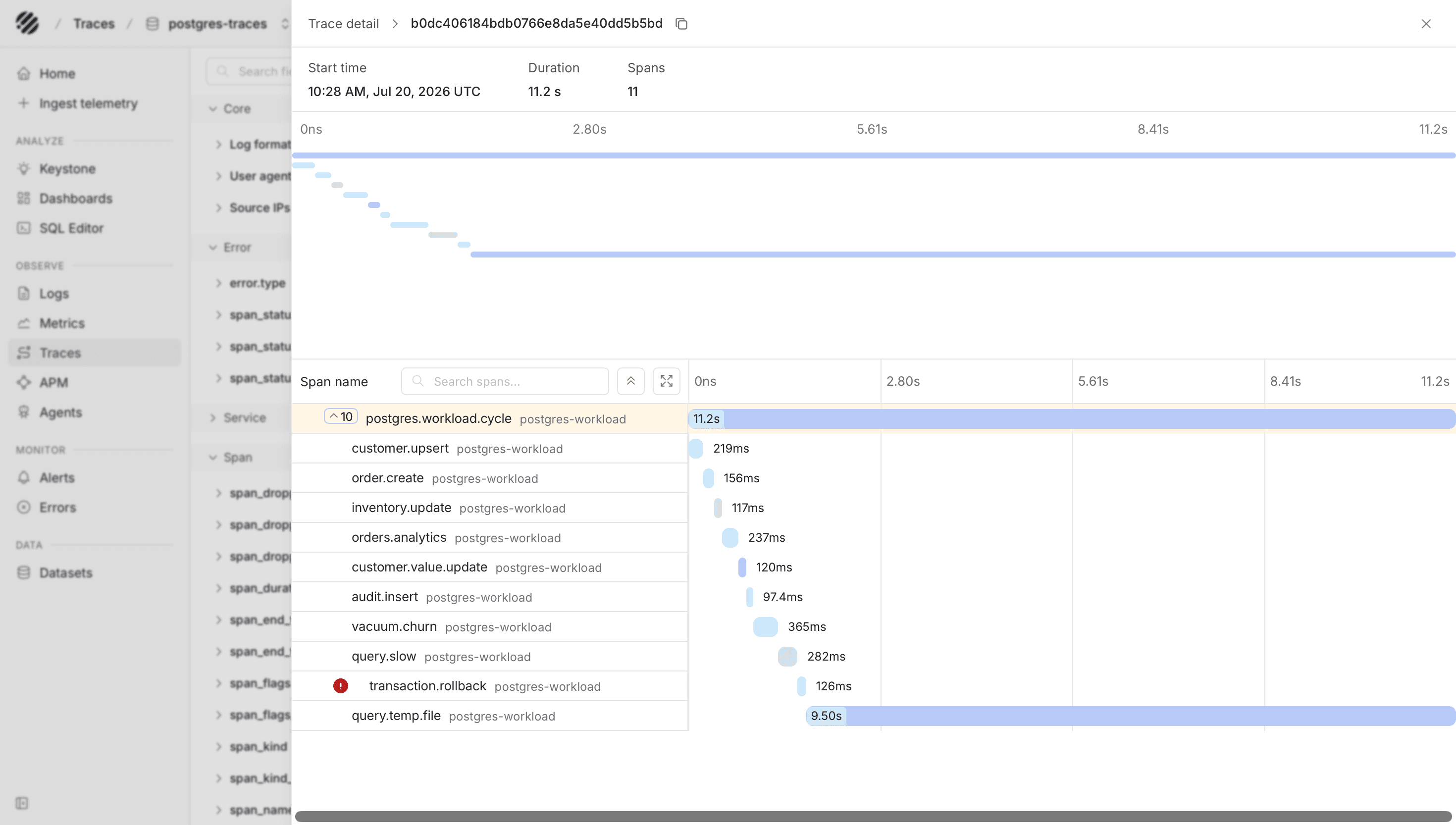 PostgreSQL traces in Parseable