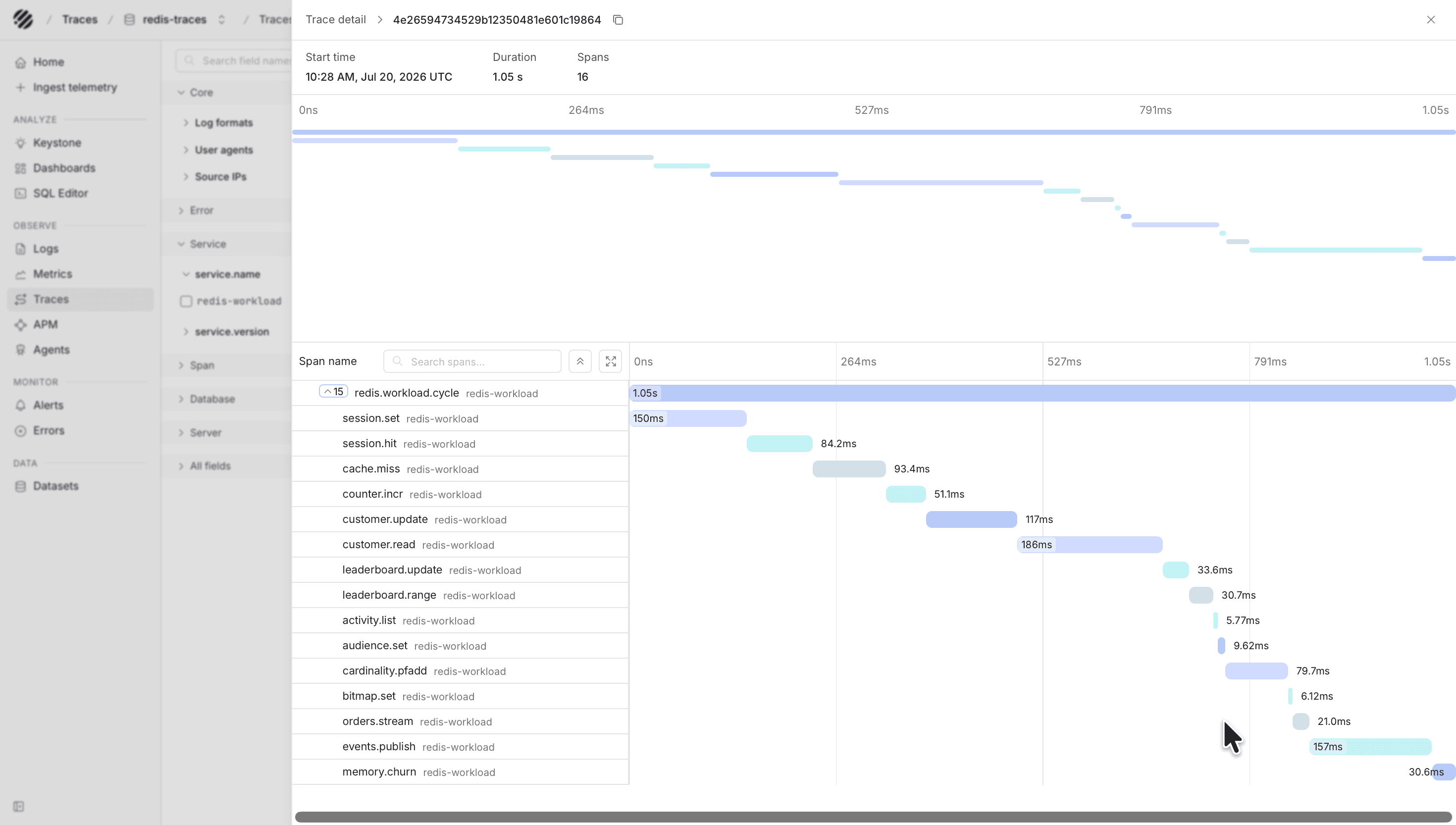 Redis traces in Parseable