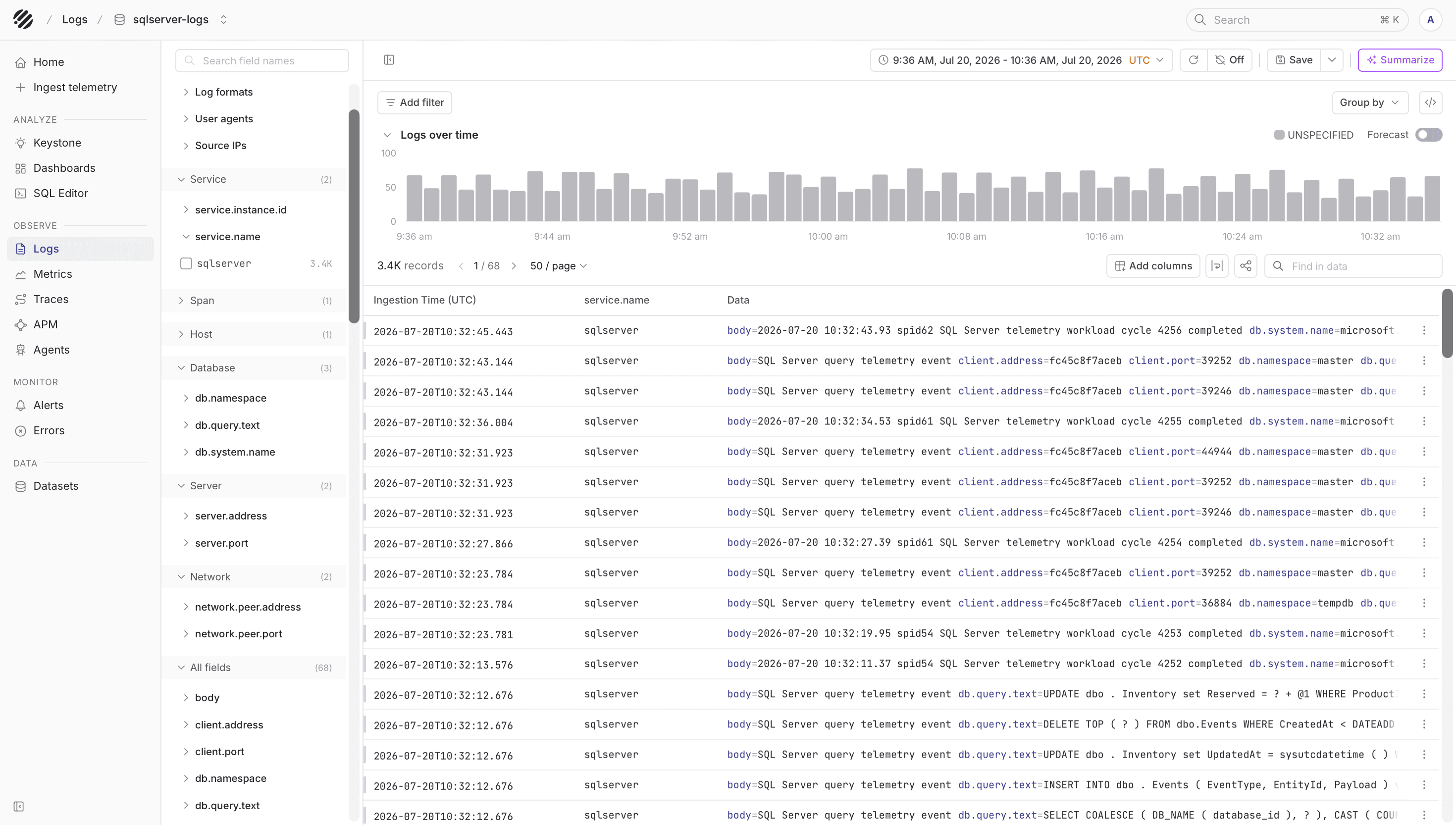 SQL Server logs in Parseable
